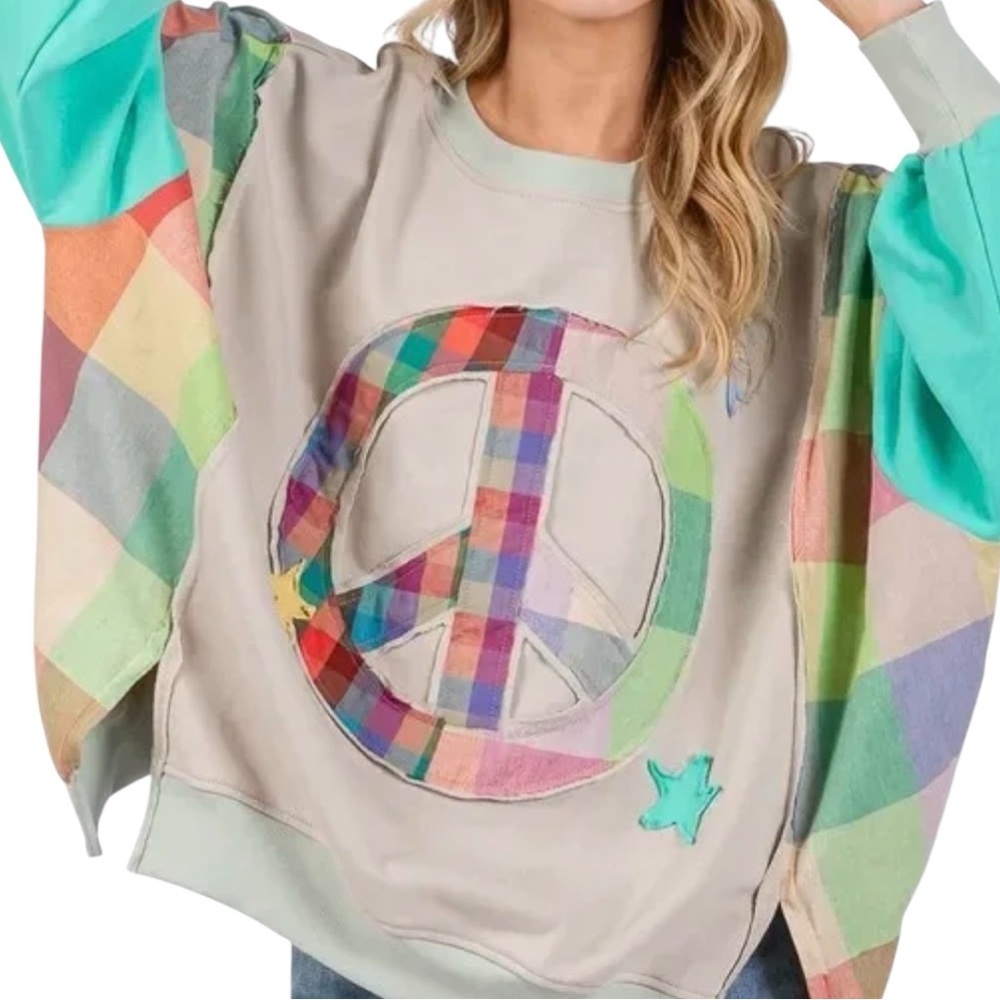 Sage +Fig Large Colorful Peace Sign Sweatshirt